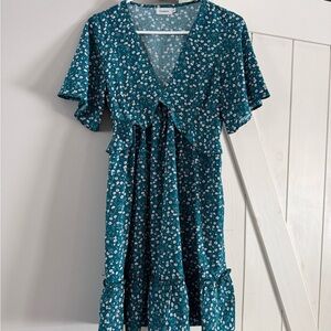 Elegant Teal Floral Mini Dress